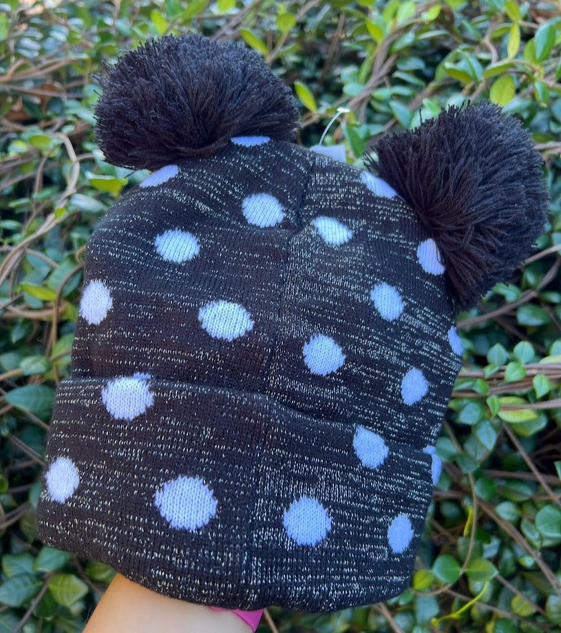 Black & White Polka Dot Minnie Mouse Bow Beanie