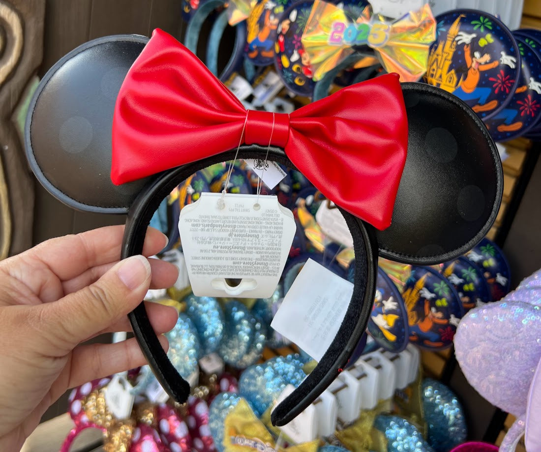 Black Faux Leather Minnie Mouse Ears Headband