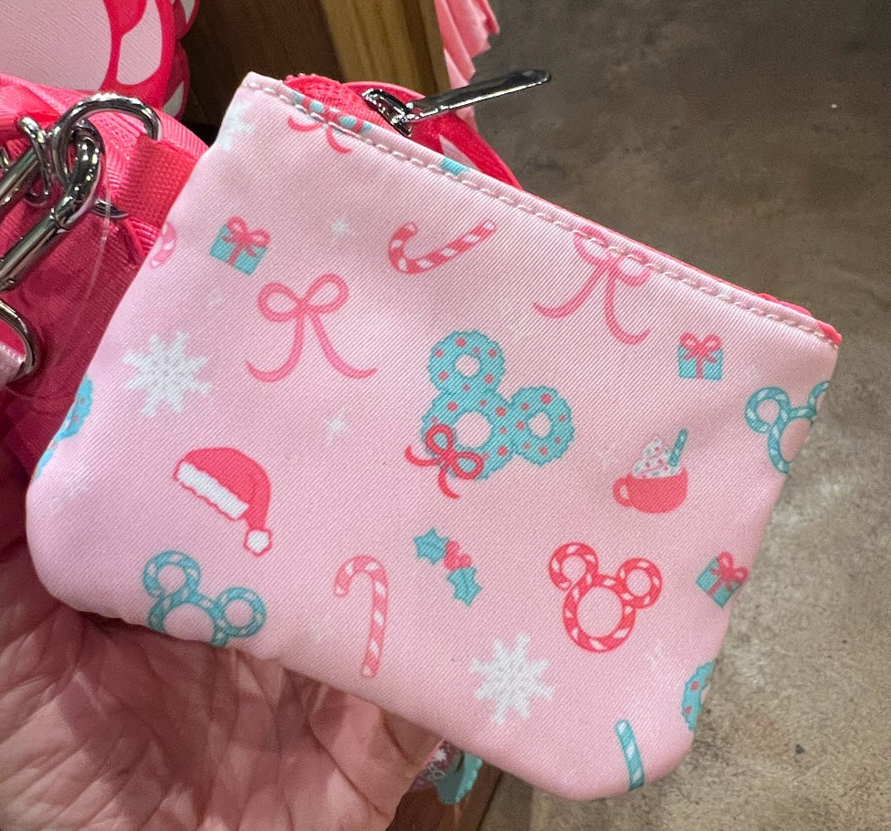 Pink Candy Cane Mickey Icon Christmas Wristlet Wallet