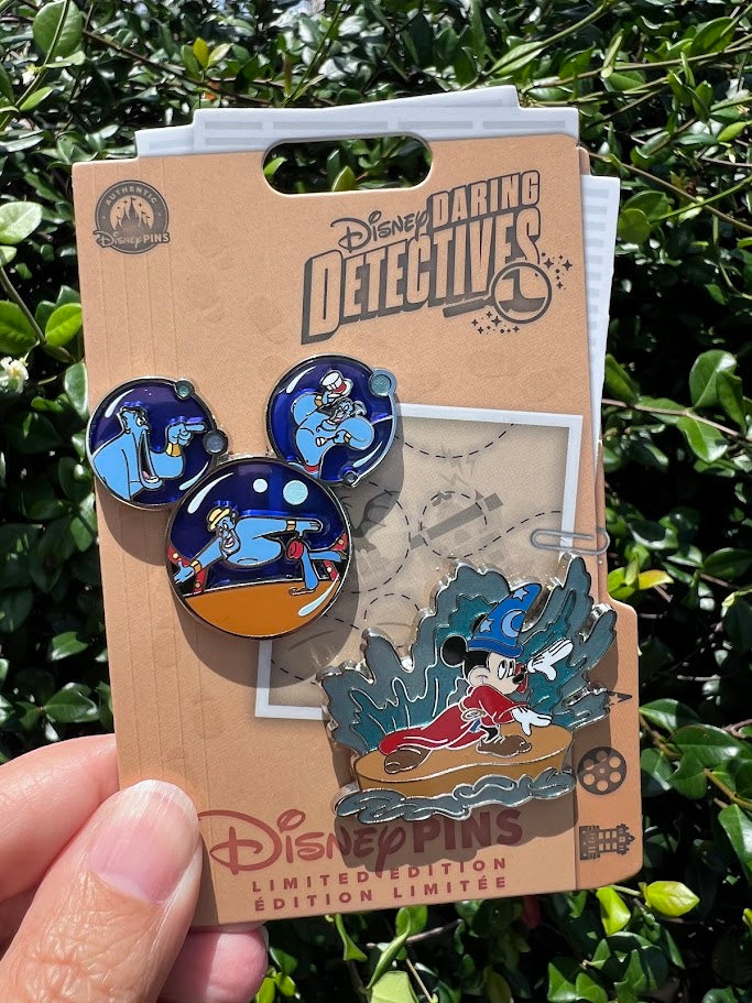 Sorcerer Mickey & Genie Fantasmic Daring Detectives Limited Edition Pin Set