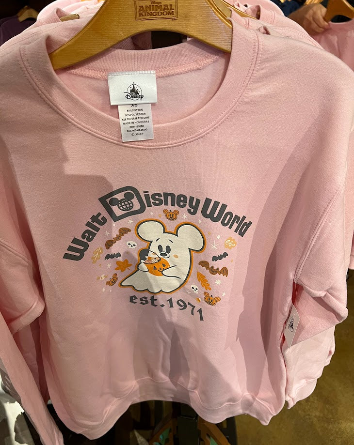 Pink Mickey Mouse Ghost Walt Disney World Halloween Sweatshirt