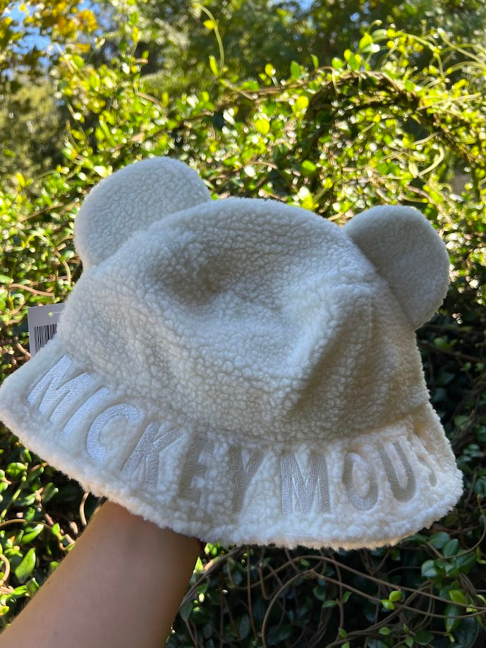 White Sherpa Mickey Mouse Bucket Hat