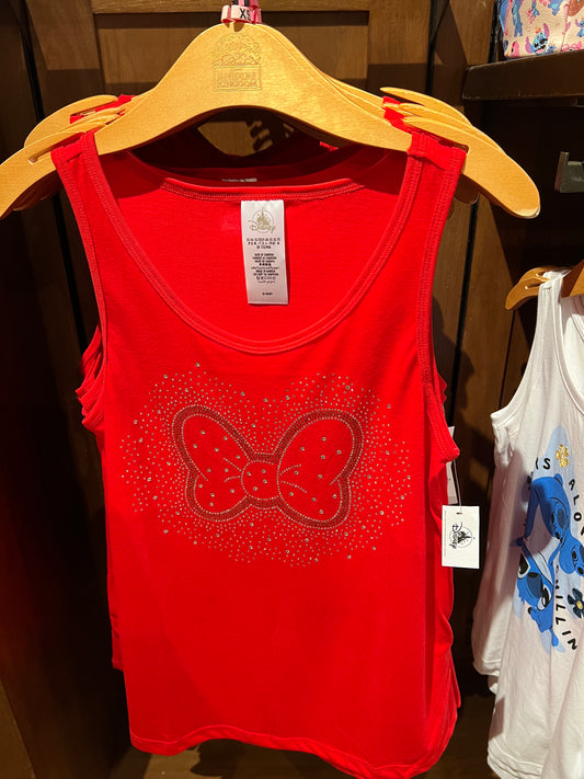Minnie Mouse Rhinestone Bow Adult Tank Top