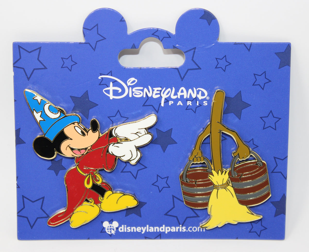Sorcerer Mickey & Broom Fantasia Disneyland Paris Disney Pin Set