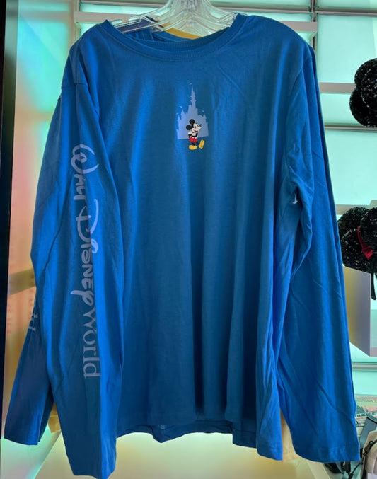 Blue Mickey Mouse & Cinderella Castle Walt Disney World Long Sleeve Shirt