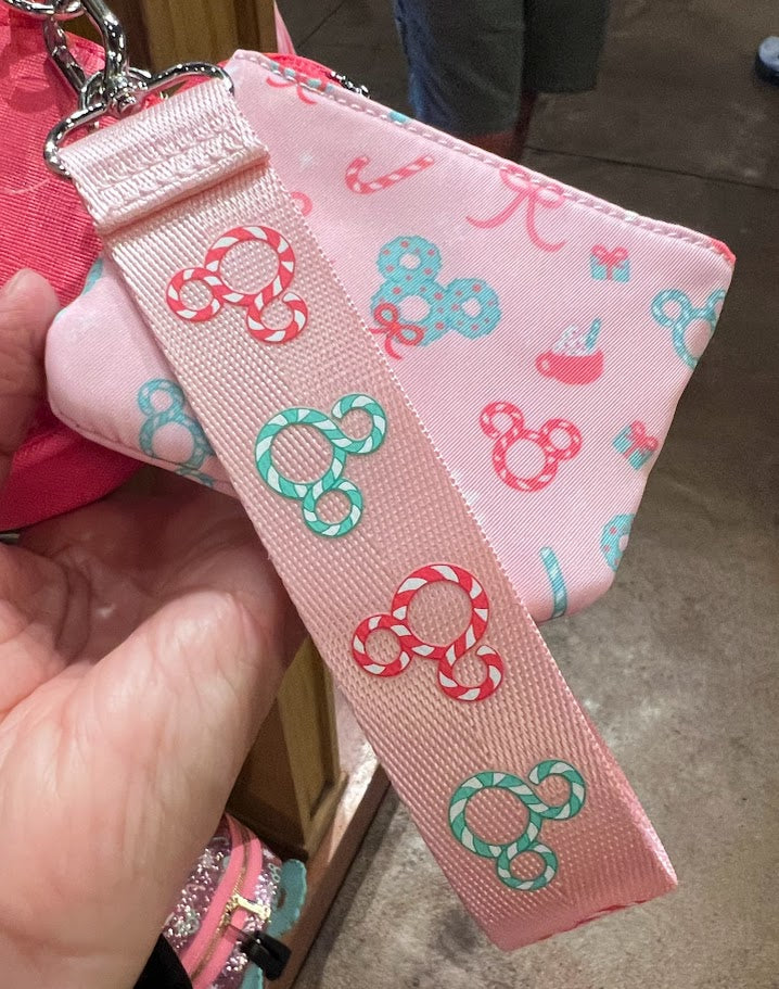 Pink Candy Cane Mickey Icon Christmas Wristlet Wallet