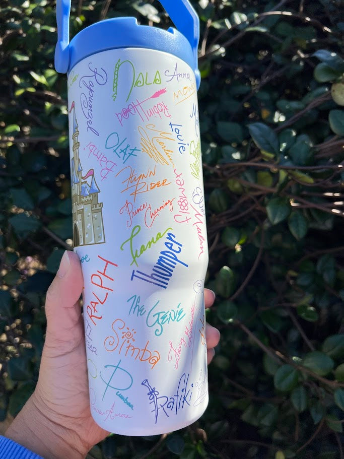 Disney Parks Castle Character Autographs Metal Tumbler 27.7 oz.