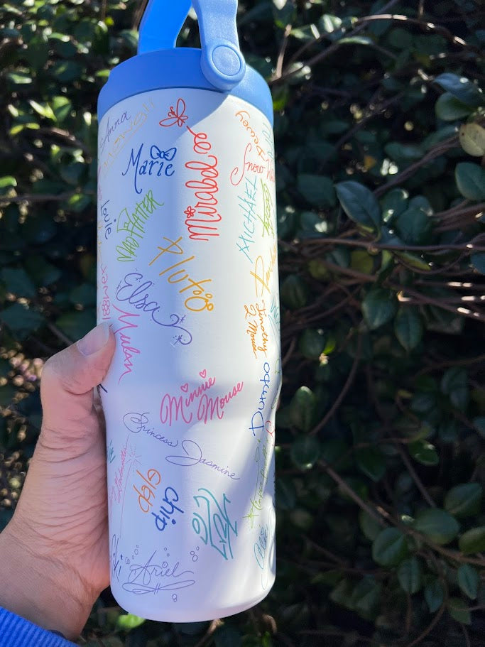 Disney Parks Castle Character Autographs Metal Tumbler 27.7 oz.
