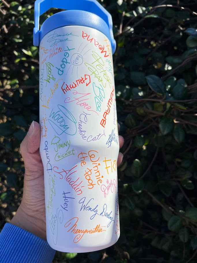 Disney Parks Castle Character Autographs Metal Tumbler 27.7 oz.