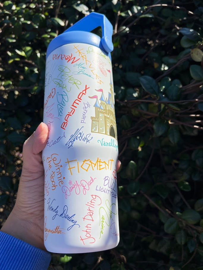 Disney Parks Castle Character Autographs Metal Tumbler 27.7 oz.