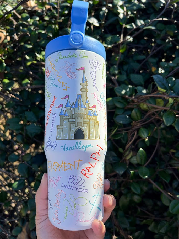 Disney Parks Castle Character Autographs Metal Tumbler 27.7 oz.