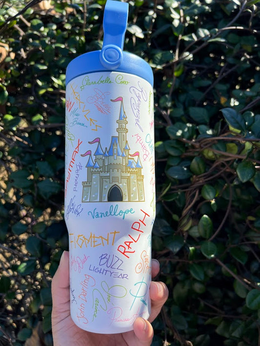 Disney Parks Castle Character Autographs Metal Tumbler 27.7 oz.
