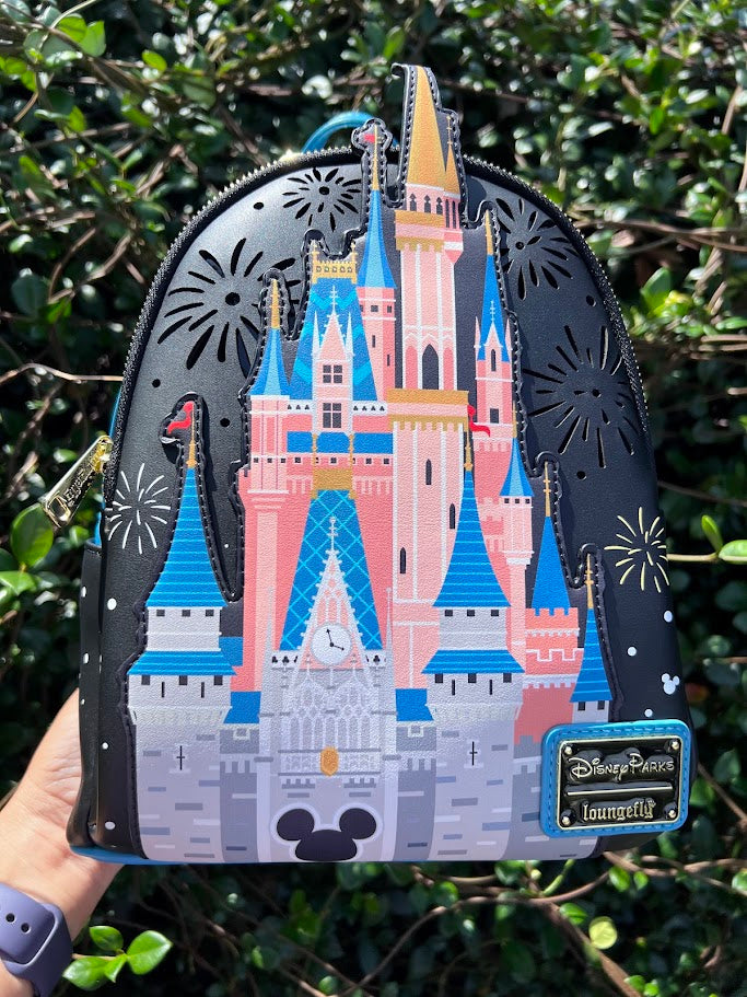 Cinderella Castle Fireworks Light-Up Loungefly Mini Backpack