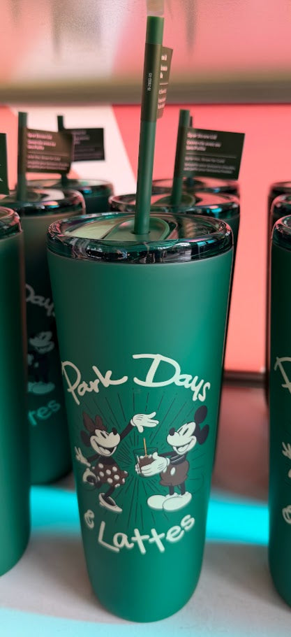 Mickey & Minnie Mouse Park Days & Lattes Starbucks Metal Tumbler 24 oz.
