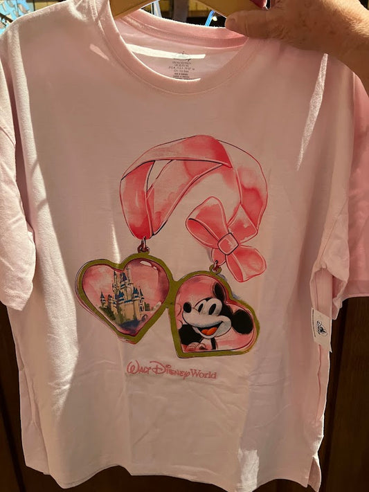 Mickey Mouse & Cinderella Castle Heart Locket Adult T-Shirt