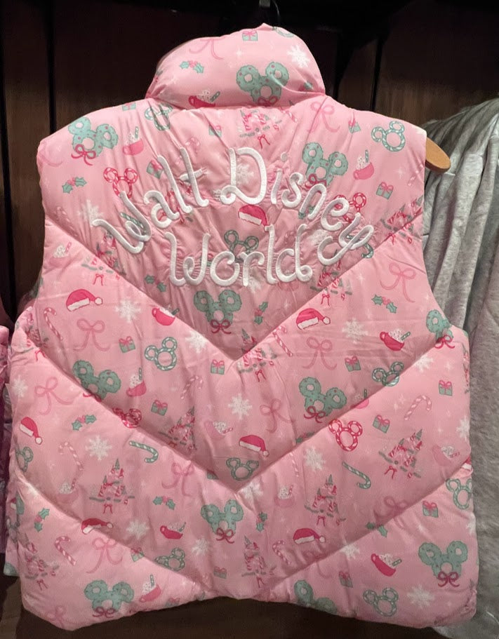 Pink Christmas Walt Disney World Puffer Vest