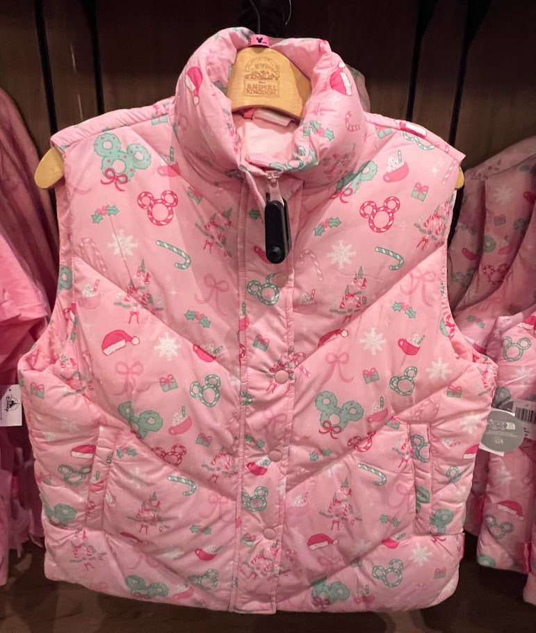 Pink Christmas Walt Disney World Puffer Vest