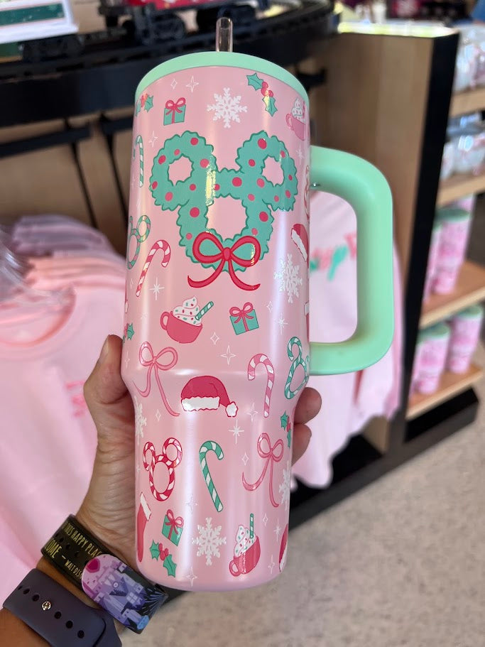 Pink Cinderella Castle Christmas Metal Tumbler 33 oz.