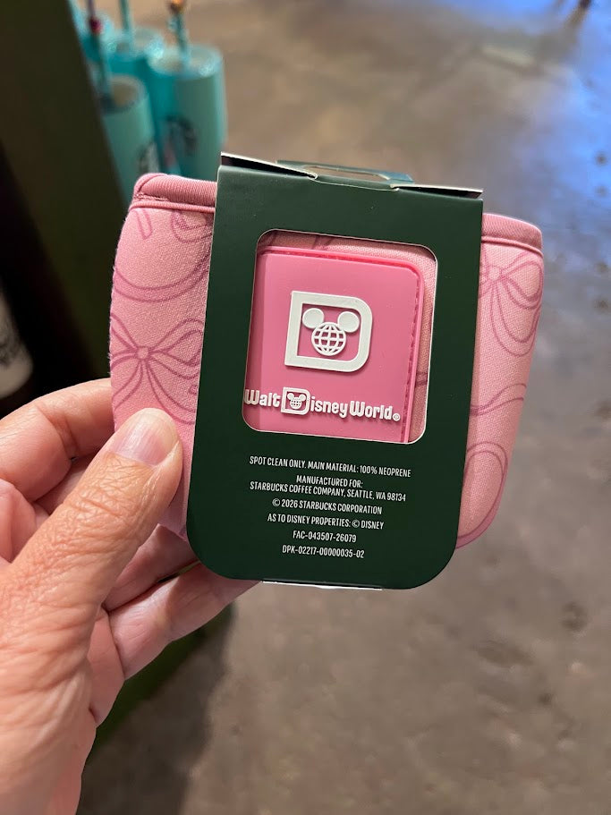 Pink Bow Walt Disney World Starbucks Fabric Cup Sleeve for 16 oz Cold Cups