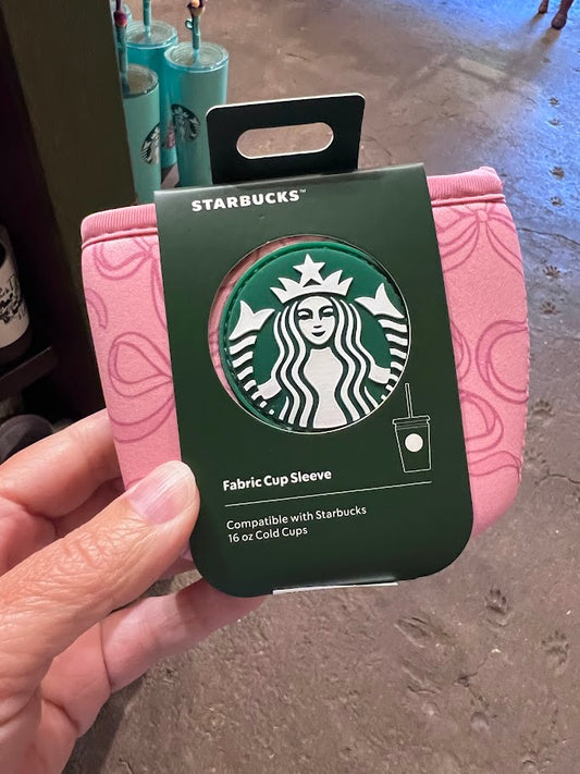 Pink Bow Walt Disney World Starbucks Fabric Cup Sleeve for 16 oz Cold Cups