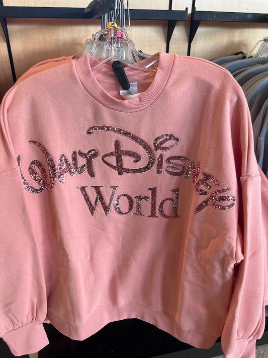 Pink Sequined Walt Disney World Adult Crewneck Sweatshirt