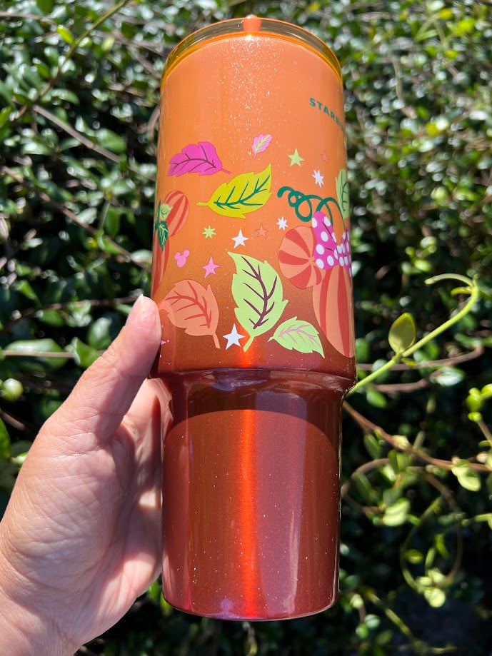 Mickey & Minnie Pumpkins & Leaves Starbucks Metal Tumbler 30oz.