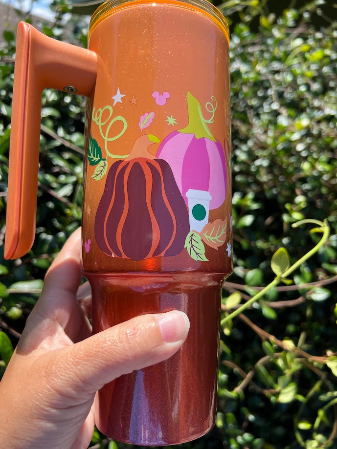 Mickey & Minnie Pumpkins & Leaves Starbucks Metal Tumbler 30oz.