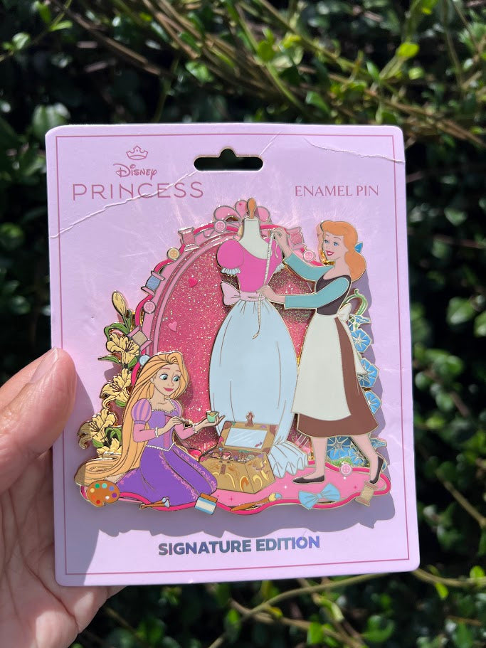 Rapunzel & Cinderella Enchanted Craft Time Pink a la Mode Jumbo Disney Pin