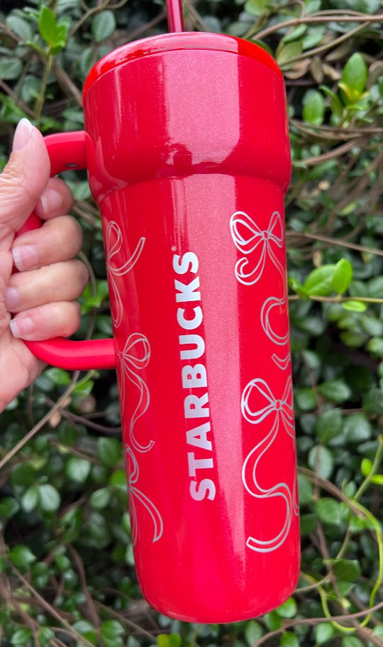 Red Ribbons Walt Disney World Metal Starbucks Tumbler 24 oz.