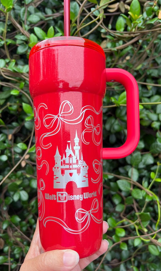 Red Ribbons Walt Disney World Metal Starbucks Tumbler 24 oz.