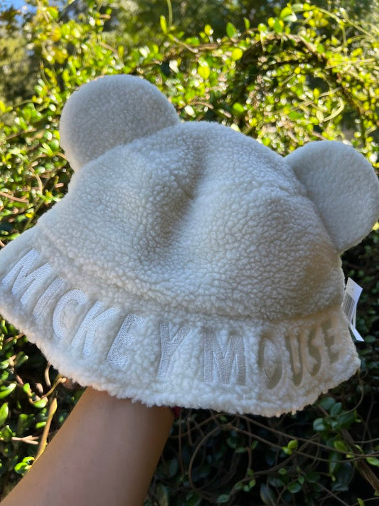 White Sherpa Mickey Mouse Bucket Hat