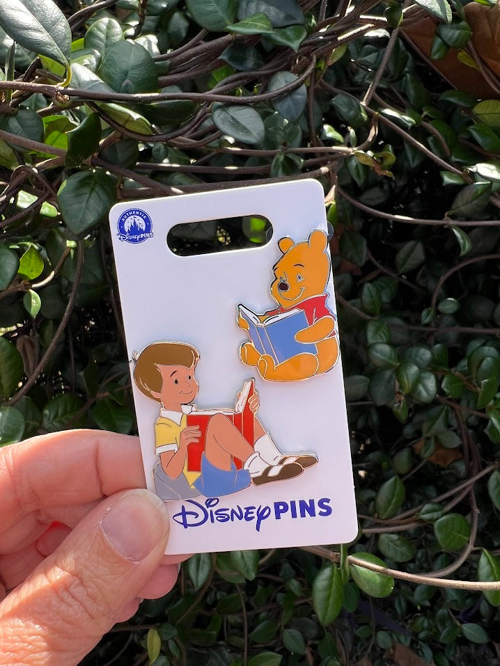 Winnie the Pooh & Christopher Robin Reading Books Disney Pin Set