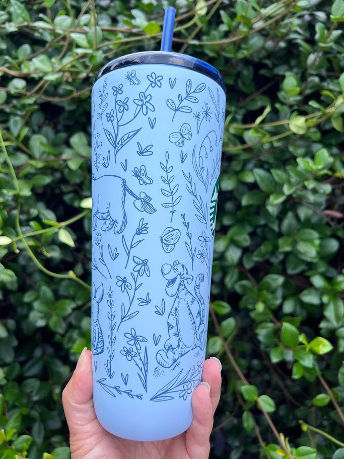 Blue Winnie the Pooh & Friends Metal Starbucks Tumbler 24 oz.