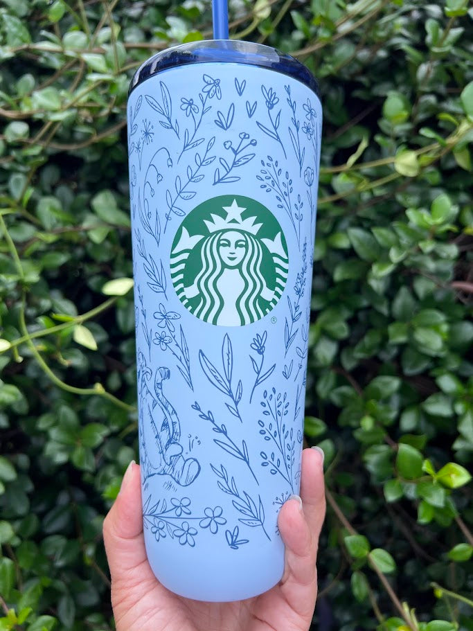 Blue Winnie the Pooh & Friends Metal Starbucks Tumbler 24 oz.