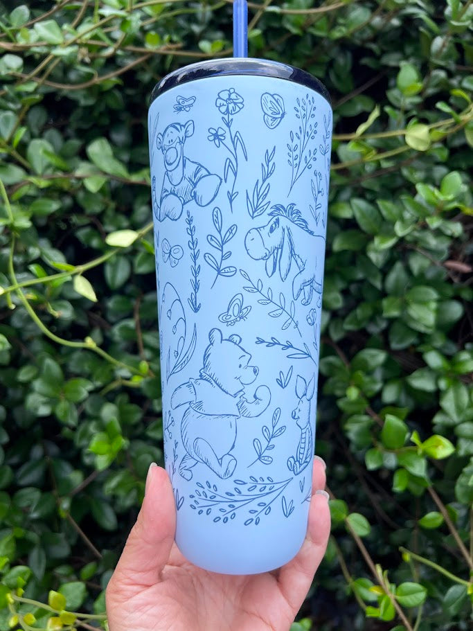 Blue Winnie the Pooh & Friends Metal Starbucks Tumbler 24 oz.