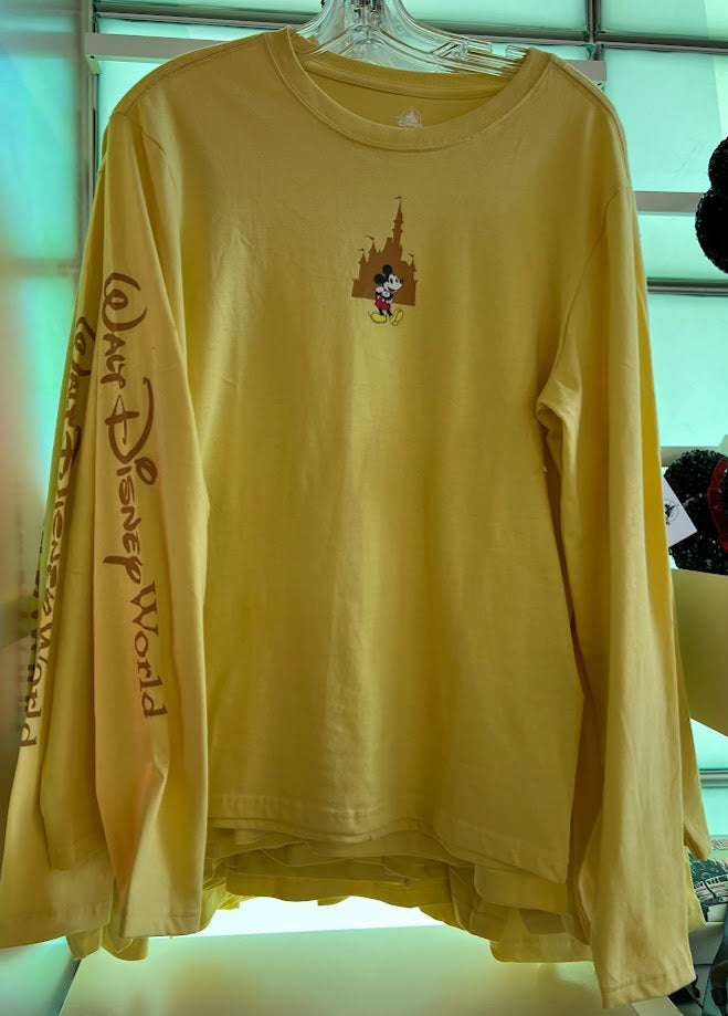 Yellow Mickey Mouse & Cinderella Castle Walt Disney World Long Sleeve Shirt